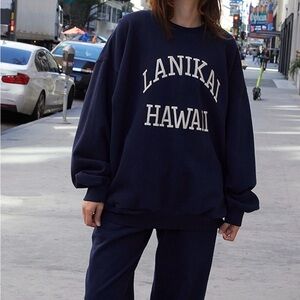 BRANDY MELVILLE Women's Navy Crewneck Sweatshirt